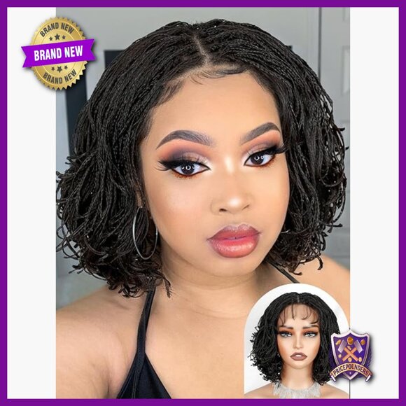 Double Full Lace Curly Micro Box Braided Bob Wig with Baby Hair Pre-Plucked